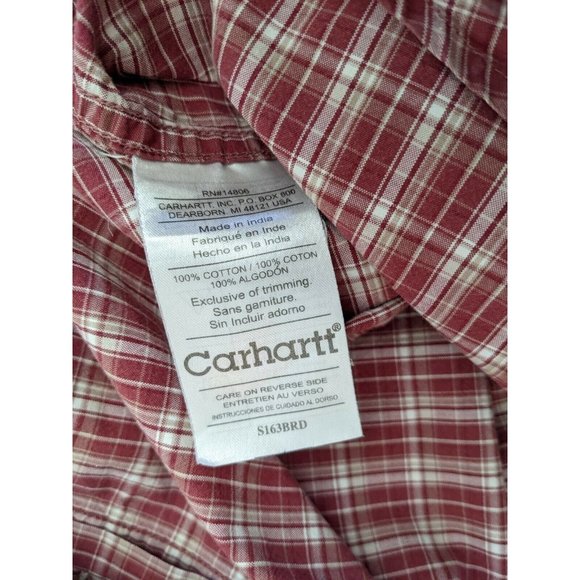Carhartt Relaxed Fit Men's Red CottonPlaid Button Up Short Sleeve Shirt Sz M - Picture 5 of 7